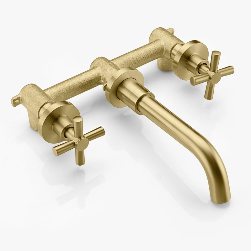 sumerain Brushed Brass Wall Mount Bathroom Faucet Two Cross Handles and Rough-in Valve Included,SUMERAIN - Image 5
